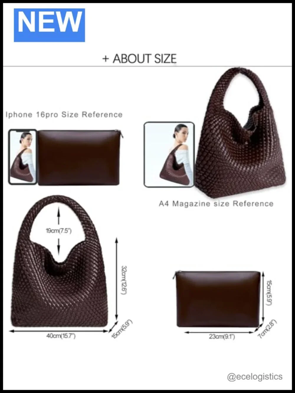 Woven Vegan Leather Hobo Tote Bag